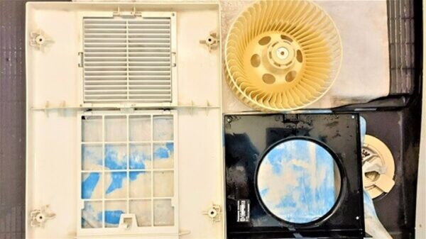 川口市の浴室クリーニング、浴室換気扇の分解パーツ、洗浄後【お掃除どんちゃん】